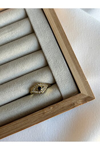 ringbox Gold Lacivert Taşlı Göz Serçe Parmak Yüzüğü