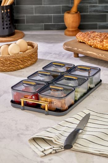 EA HOME Anthracite Gold 7 Piece Breakfast Presentation Tray with Holder
