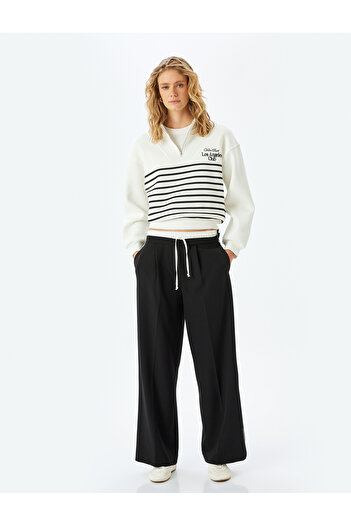 Koton Cotton Blended Stand Collar Striped Half Zipper Sweatshirt