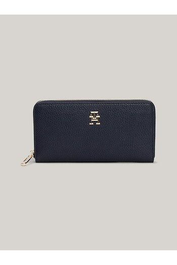 Tommy Hilfiger Navy Blue Rectangular Women's Zippered Wallet with Brand Logo - AW0AW15181-DW6
