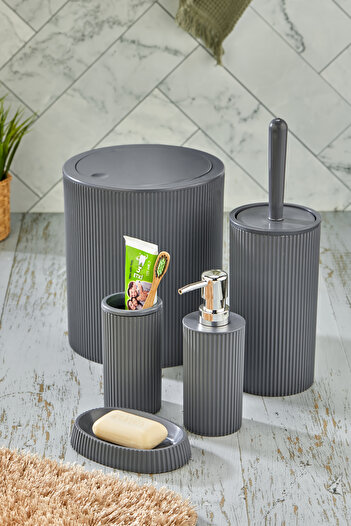 Homie Round Bathroom Set - 5 Pieces, Dustbin, Wc Brush, Liquid-solid Soap Dispenser Toothbrush