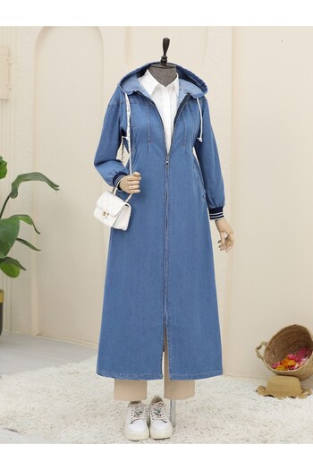 Modamorfo Hooded Denim Cap with Pleated Front and Elastic Side - Dark Blue