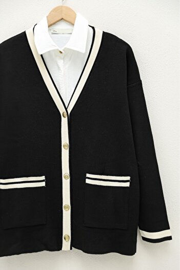 Modamorfo Metal Buttoned Pocket Knitwear Cardigan - Black