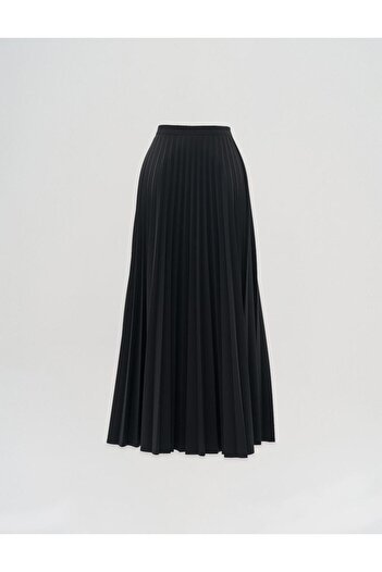 Kayra Black Pleated Zippered Skirt