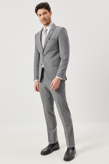ALTINYILDIZ CLASSICS Men's Gray Extra Slim Fit Slim Fit Mono Collar Checked Woolen Suit