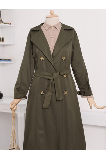 Modamorfo Double Button Belted Long Trench Coat