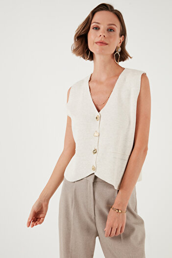 Lela Standard Fit V-Neck Buttoned Knitwear Vest 4616177