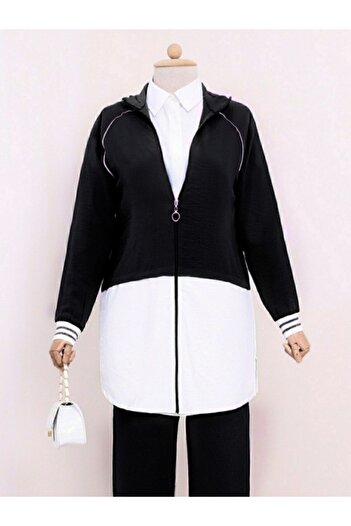 Modamorfo Tall Zippered High Collar Garnished Suit - Black