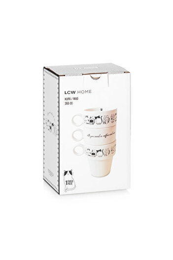 LC Waikiki Lcw Home Siyah Baskılı Porselen Kupa Seti 3'lü 365 Ml