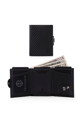 Trusador Verona Carbon Card Holder Genuine Leather Wallet Unisex Rfid Protected Minimalist Men Women Mini Gift