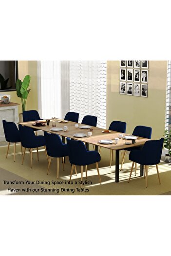 Mahmayi Dec 72 BLK Wooden Dining Table U-Leg, 10-Seater-360cm, Cognac Brown Sherman Oak Finish