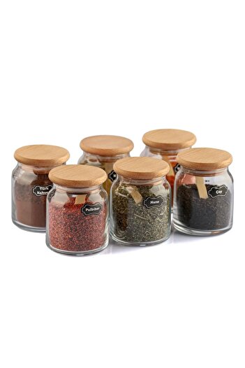 Pembelia Life 6-Piece Luxury Spice Rack Set with Bamboo Lid - Set with Spoon