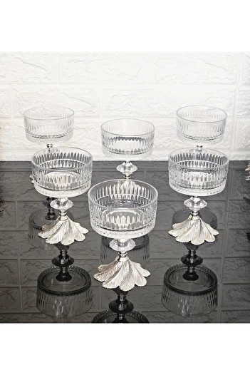atabey home 6 Pieces Magnolia Cuts - Ice Cream and Sugar Bowl Casting Semerkand Silver Legs