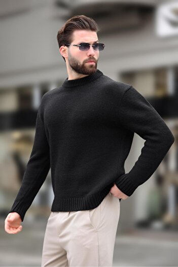Madmext Black Crew Neck Overfit Men's Knitwear Sweater E7402