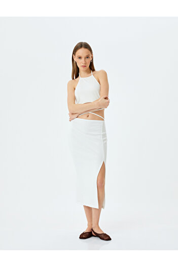 Koton Halter Neck Window Detailed Sleeveless Midi Dress Wrap