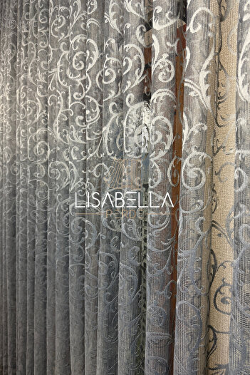 LisabellaHome Anthracite Gray Exaggerated Pleatless Plain Stitched Knitted Tulle Curtain