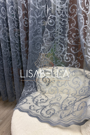 LisabellaHome Anthracite Gray Exaggerated Pleatless Plain Stitched Knitted Tulle Curtain