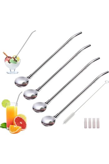 Elista Metal Spoon Set with Straw 6 Pieces + Cleaning Brush