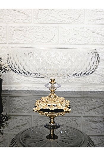 atabey home collection Lotus Crystal Large Size 28cm Square Cutting Decor Gold Square Foot Cage Salad Bowl