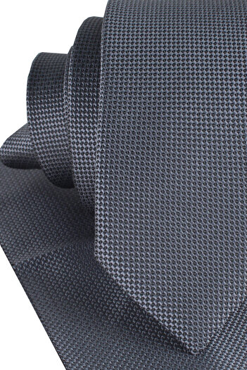 Varetta Men's Metallic Gray Dobby Eyelet Slim Handkerchief Tie