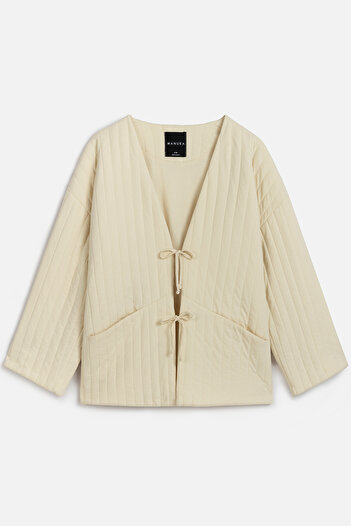 Manuka Vanilla Quilted Coat - Tie Design