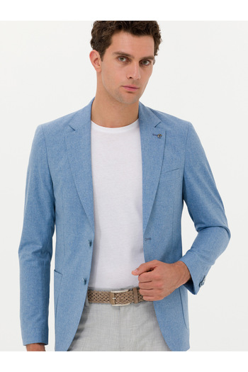 Cacharel Mavi Slim Fit Yün İpek Karışımlı Ceket 50265241-VR036