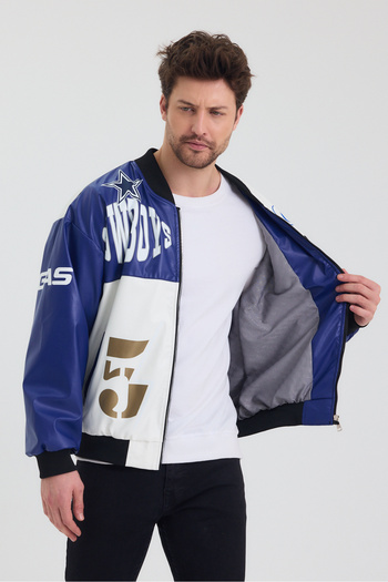Black Level Чоловіча oversize шкіряна куртка з принтом і коміром-стійкою, куртка-бомбер, повсякденна куртка