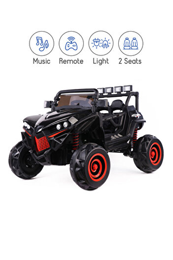 Fab N Funky Bluetooth RC Battery Operated Ride-On Car, LED Lights, Anti-Skid, Dual Seat, 3 Years+,Black/Red