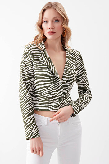 Vitrin Zebra Pattern Single Button Crop Jacket