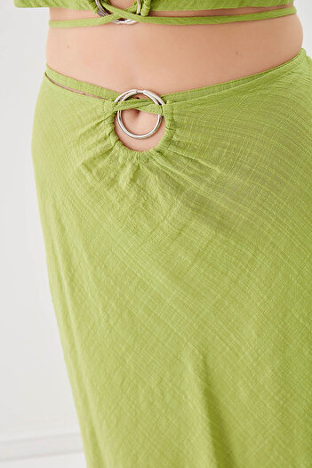 Vitrin Viscose Linen Midi Skirt with Waist Ring Detail
