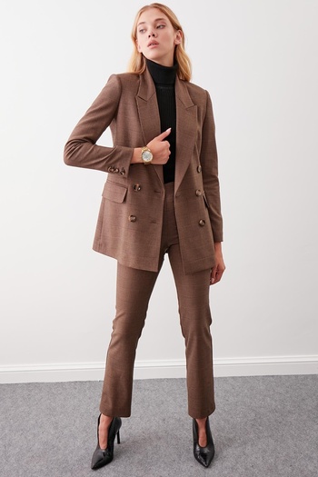 Vitrin Slit Buttoned Plaid Patterned Jacket