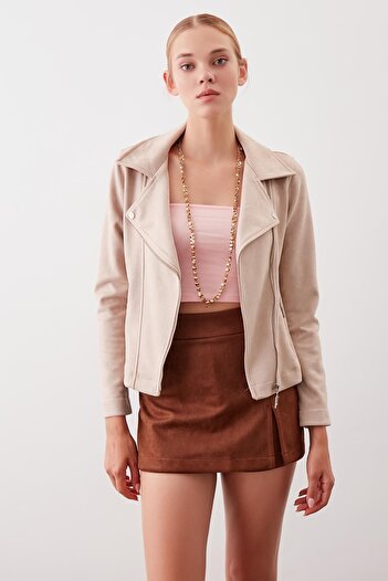 Vitrin Butterfly Collar Faux Suede Biker Jacket