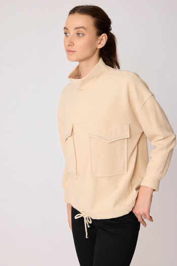Vitrin Jewelled Flap Pocket Waist Lace Up Blouse
