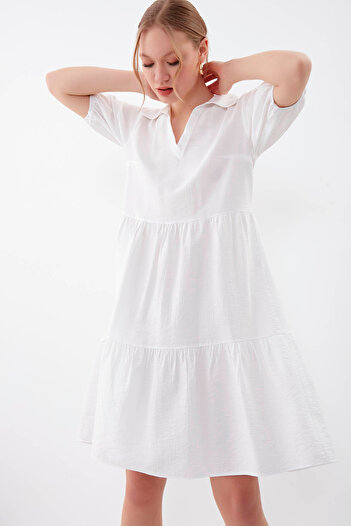 Vitrin Collared Balloon Sleeve Babydoll Dress