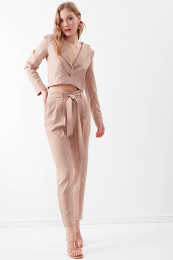 Vitrin High Waist Belt Detailed Trousers