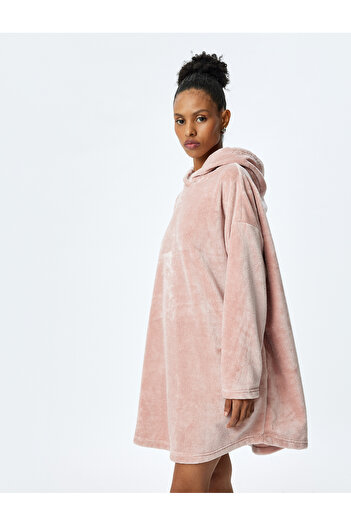 Koton Long Sleeve Oversize Hooded Plush Dressing Gown with Pockets