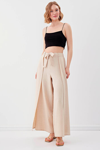 Vitrin Flowing Side Slits Tie Waist Trousers