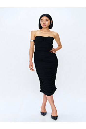 Quzu Black Strapless Knot Detail Dress
