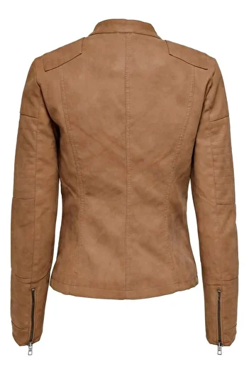 ONLY Kadın Onlava Faux Leather Biker Otw Noos 15102997 Toasted Coconut