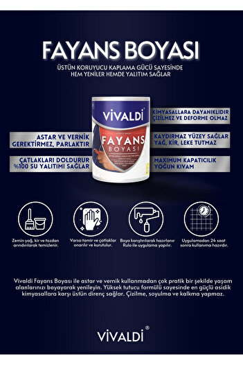 Vivaldi Fayans Boyası - Astar Ve Vernik Gerektirmeyen Boya - Sınırsız Renk 1 Kg