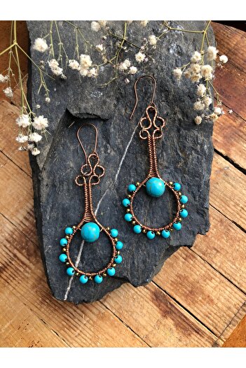 MODA Turquoise Dress - Copper Wire Wrap Earrings