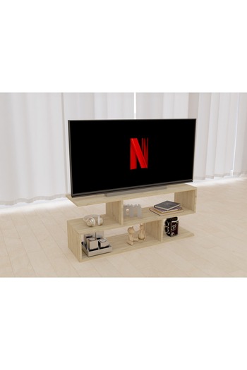 Mahmayi Modern TV Stand and Coffee Table with 2 Tier Storage Shelf, Monitor Stand for Home-NATURAL DAVOS OAK