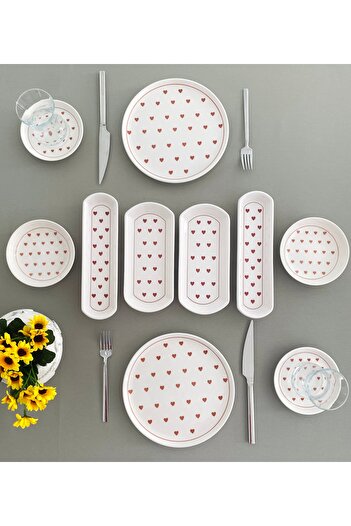 VENÜS HOME DECORATION Love 2-Piece 10-Piece Red Heart Model Breakfast Set