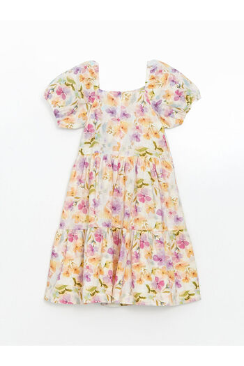 LC Waikiki Lcw Kids Ecru Square Neck Floral Girl's Dress