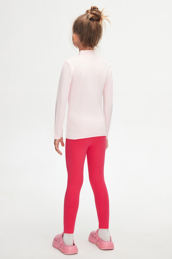 LOVETTI Uçuk Pembe Basic Kışlık Yarım Balıkçı Yaka Uzun Kollu Kız Çocuk Tişört