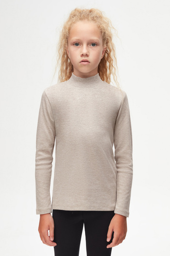 LOVETTI Girl - Dark Beige melange Basic Winter Long Sleeve Half Turtleneck T-shirt