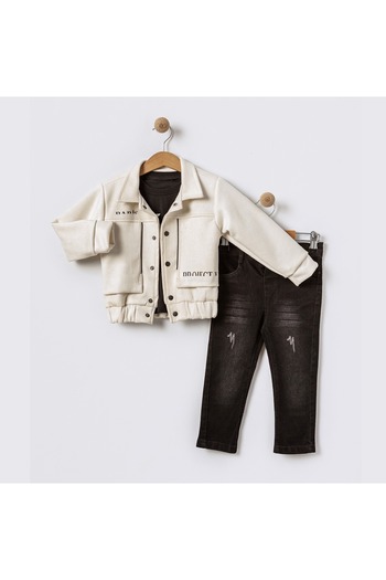 tipycix kids wear Suede Jacket Jeans T-Shirt 3-Piece Set