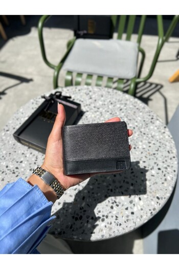 Deriza Milano 1117 - Чоловічий чорний гаманець з натуральної шкіри