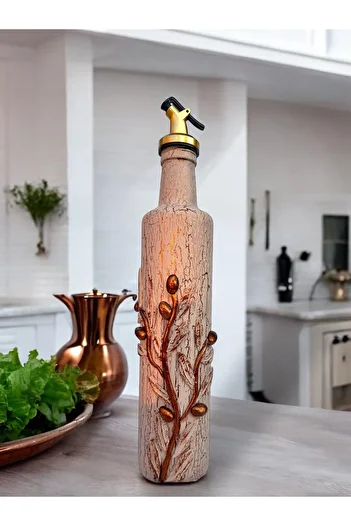 Mes Reves Special Design Handmade Rose Gold Olive and Zetyindalı Detailed Oil Pot, Sauce Bowl, Vinegar Pot, Kitchen D