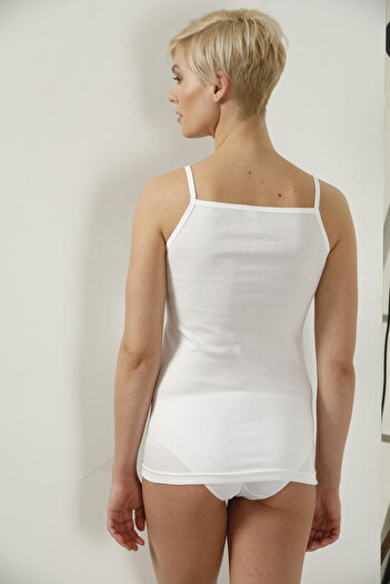 shefox 3 Pieces Oztaş Women's Thin Strap Guipure Collar 100% Cotton Combed Ribbing Undershirt
